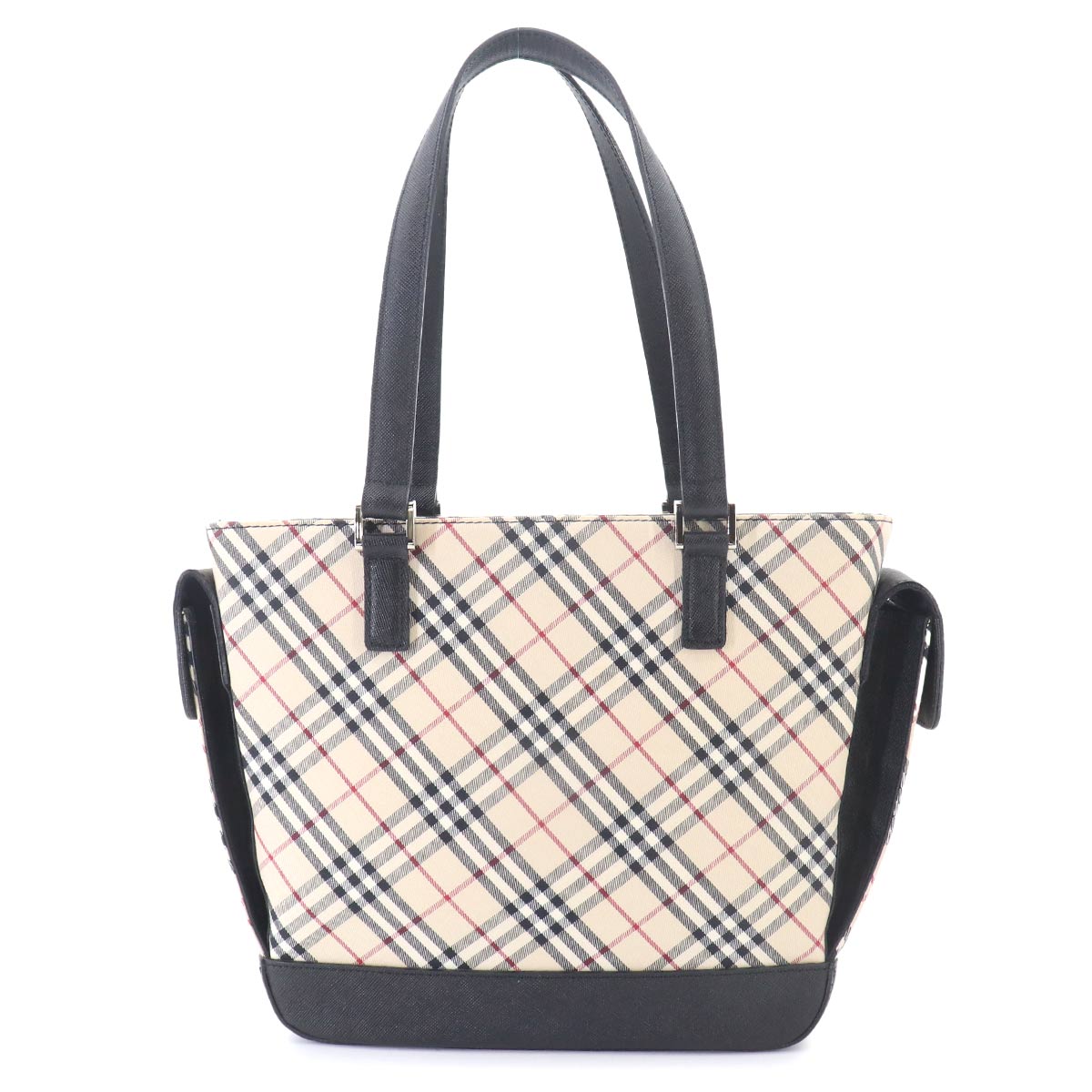Plaid Hand Bag Canvas Leather Beige Black Purse