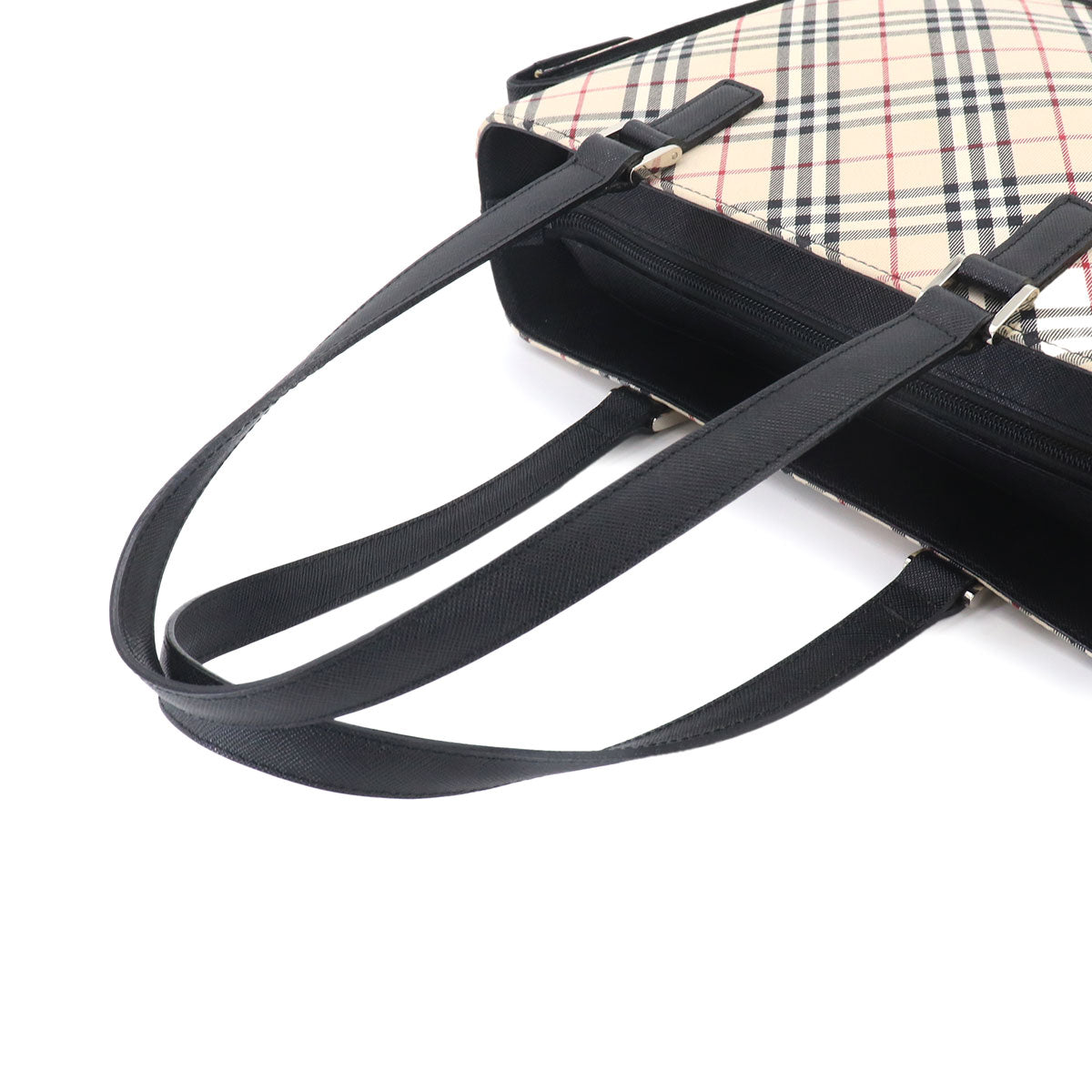 Plaid Hand Bag Canvas Leather Beige Black Purse