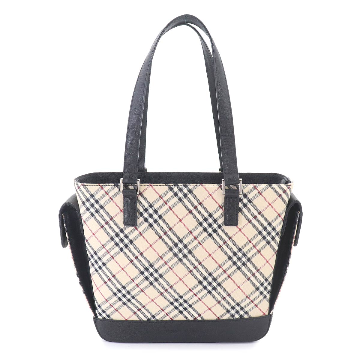 Plaid Hand Bag Canvas Leather Beige Black Purse