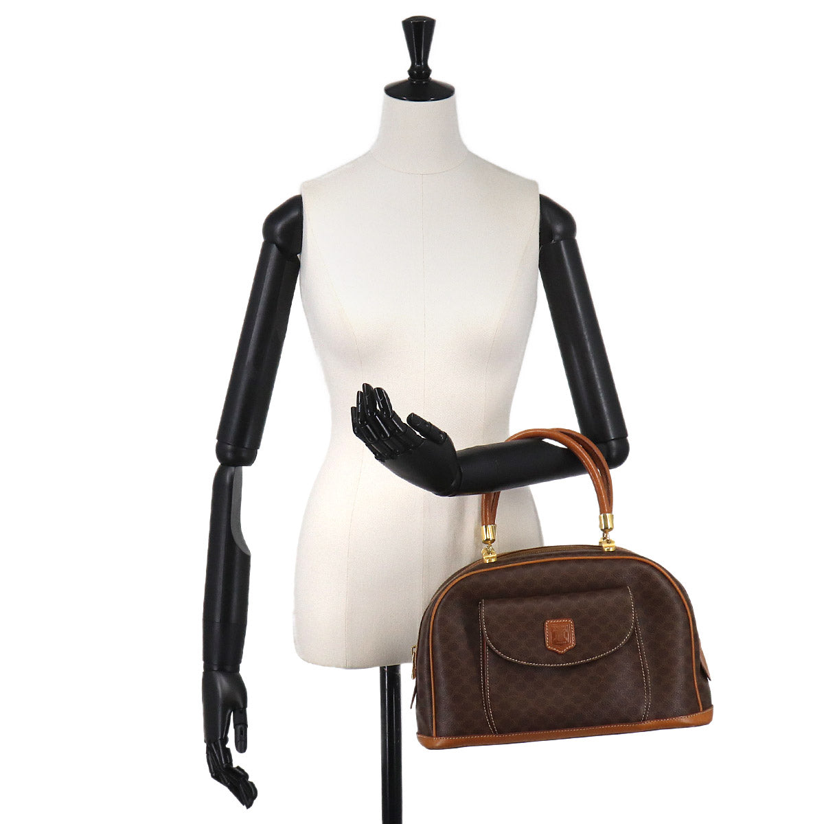 Macadam Hand Bag PVC Leather Brown Vintage Purse
