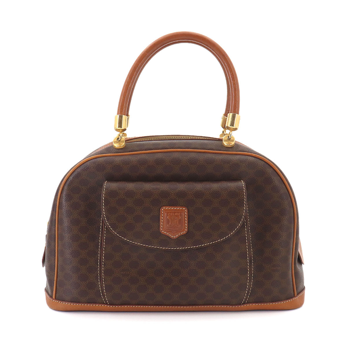Macadam Hand Bag PVC Leather Brown Vintage Purse