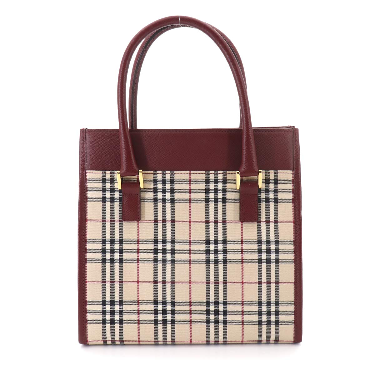 Plaid Hand Bag Canvas Leather Beige Bordeaux Purse