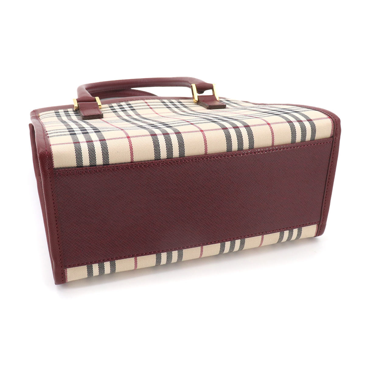 Plaid Hand Bag Canvas Leather Beige Bordeaux Purse