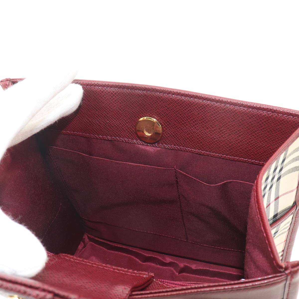 Plaid Hand Bag Canvas Leather Beige Bordeaux Purse