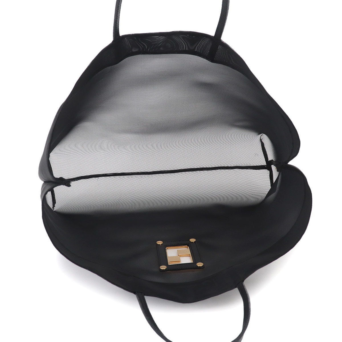 FF Tote Bag Nylon Mesh Leather Black Logos Purse