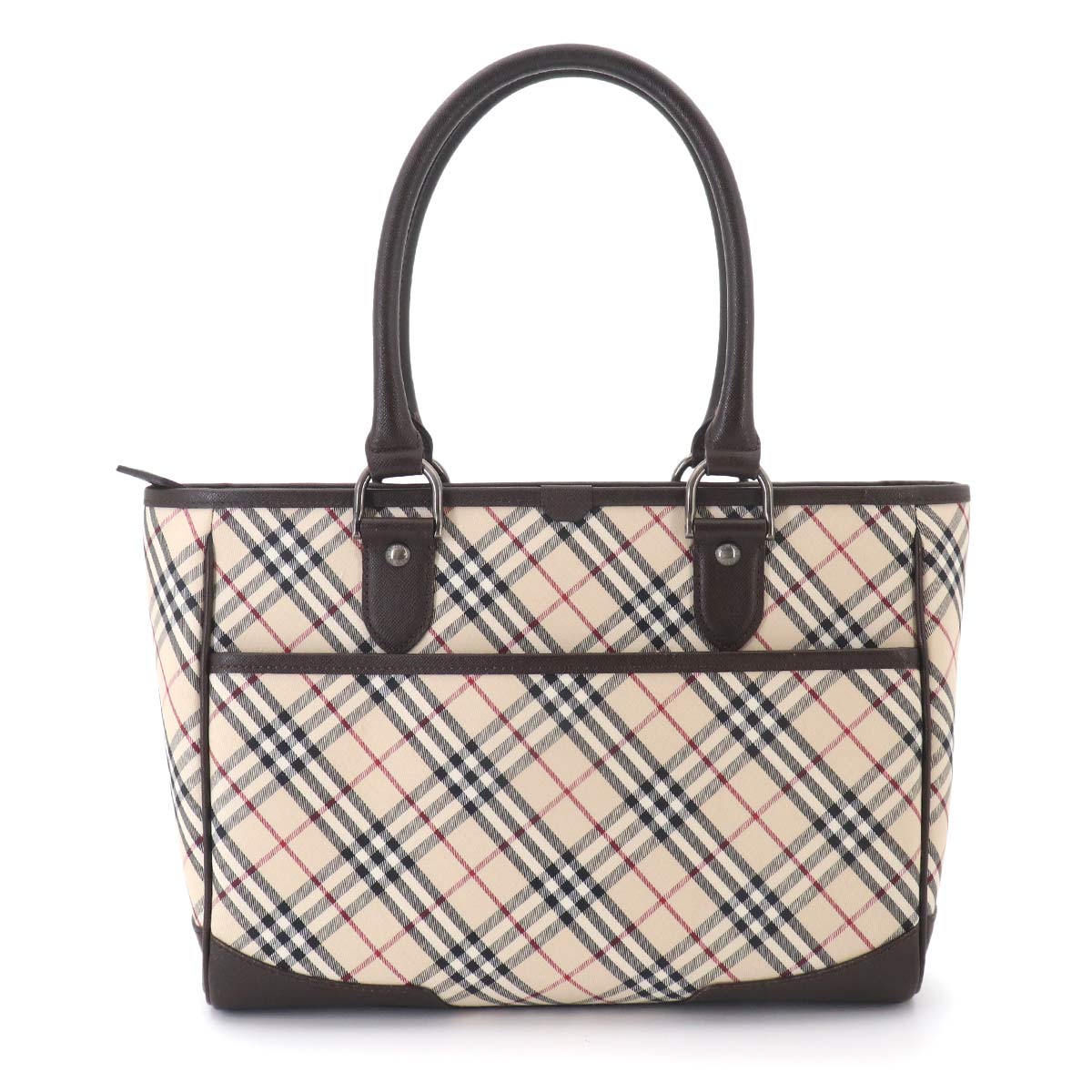 Plaid Tote Bag Canvas Leather Beige Brown Purse