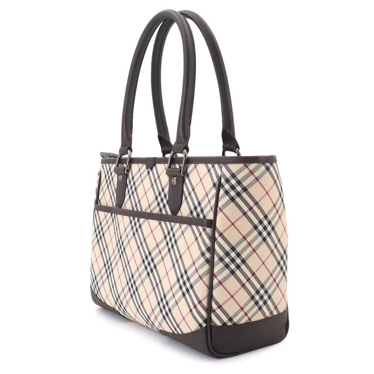Plaid Tote Bag Canvas Leather Beige Brown Purse