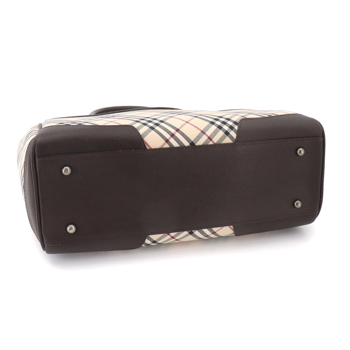 Plaid Tote Bag Canvas Leather Beige Brown Purse