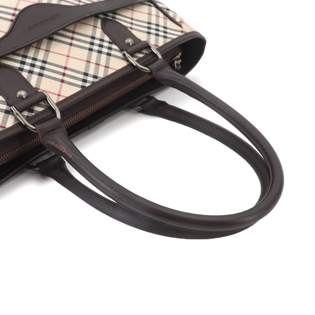 Plaid Tote Bag Canvas Leather Beige Brown Purse