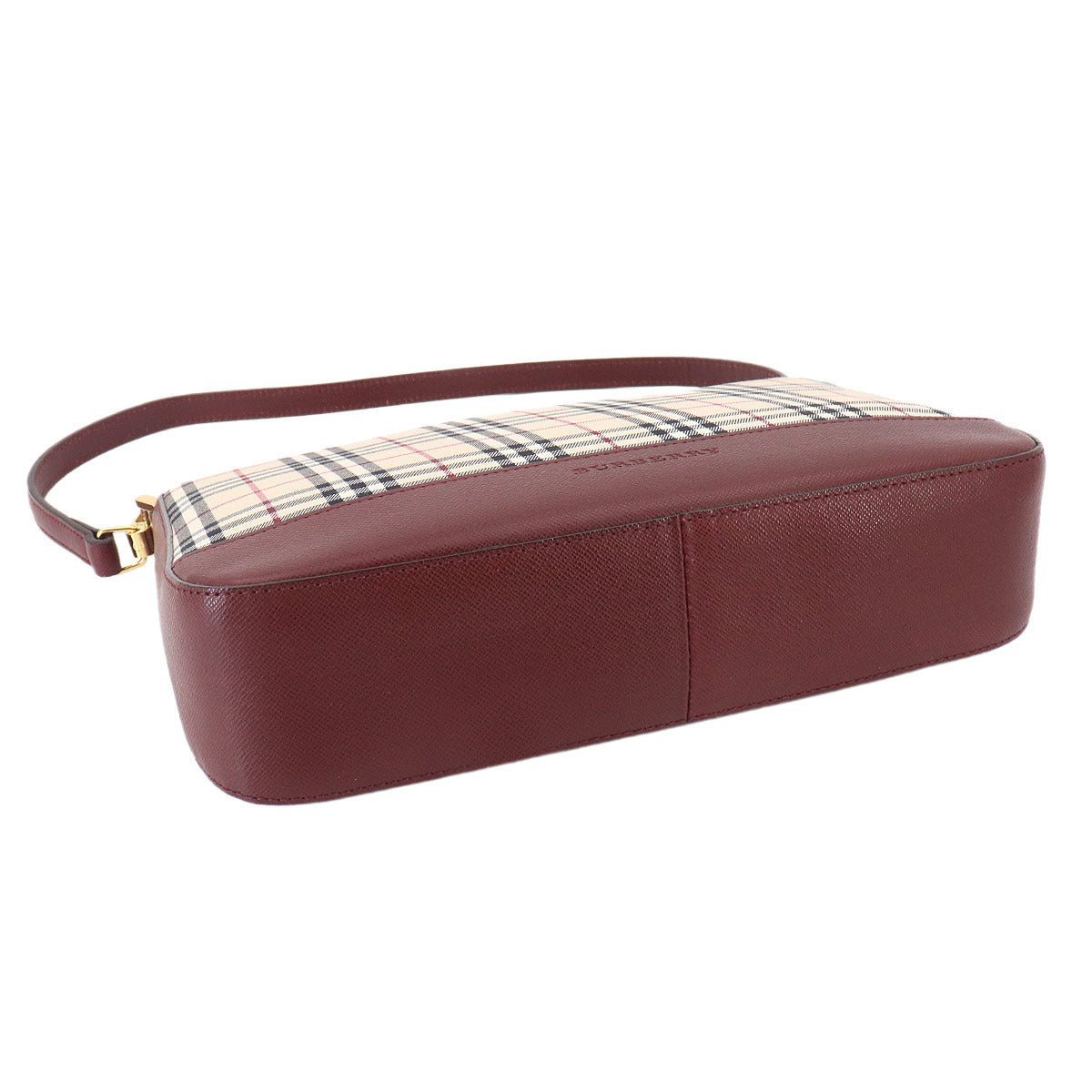 Plaid Shoulder Bag Canvas Leather Beige Bordeaux Purse