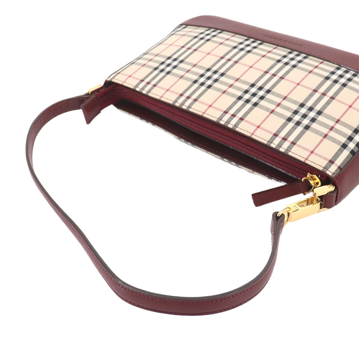 Plaid Shoulder Bag Canvas Leather Beige Bordeaux Purse