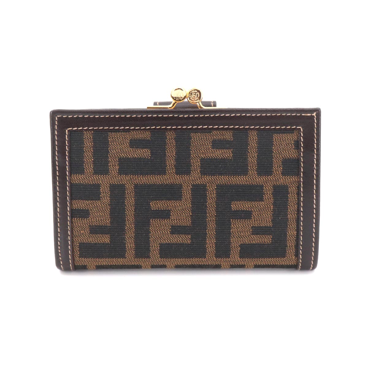 Zucca Compact Wallet Canvas Leather Brown Black Purse