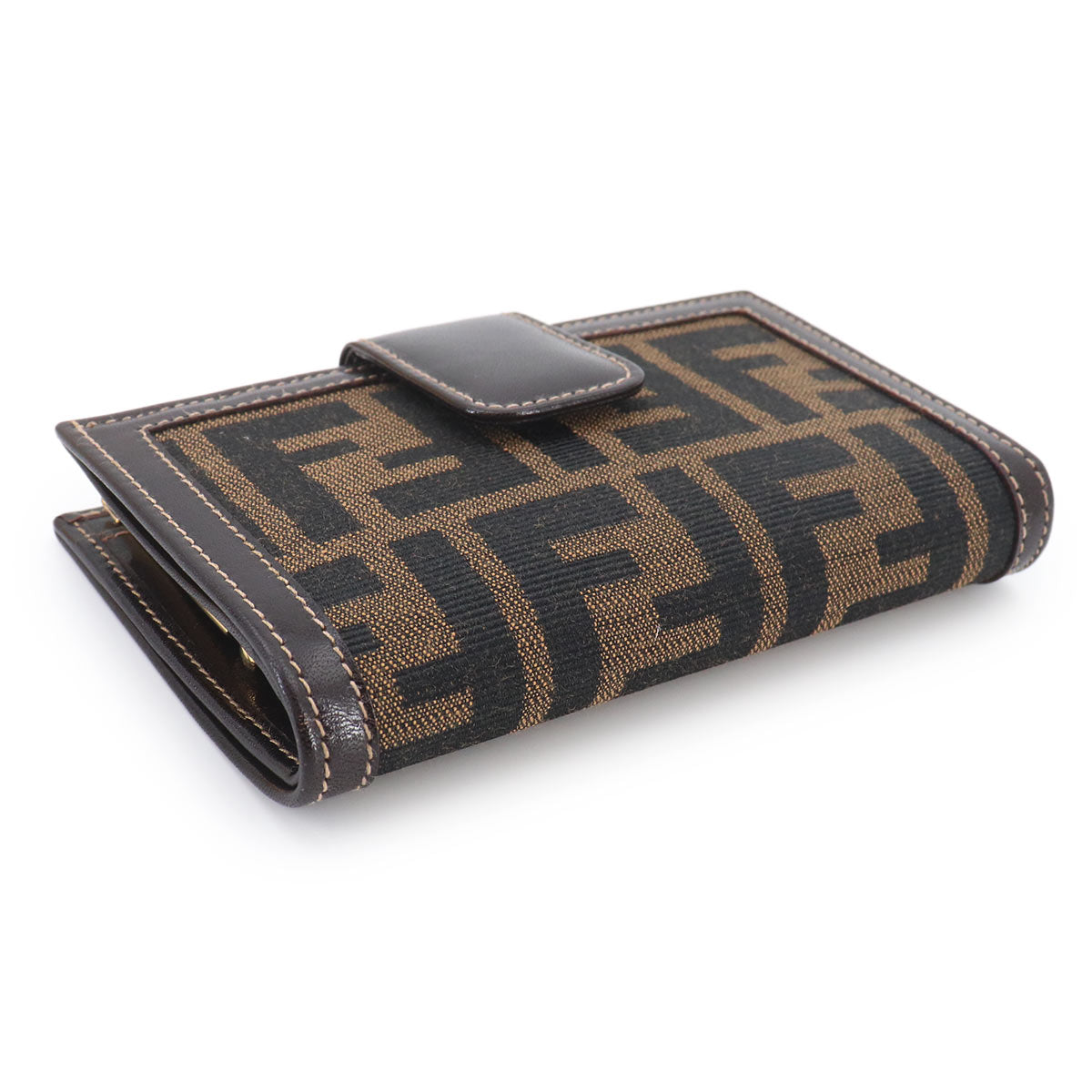 Zucca Compact Wallet Canvas Leather Brown Black Purse