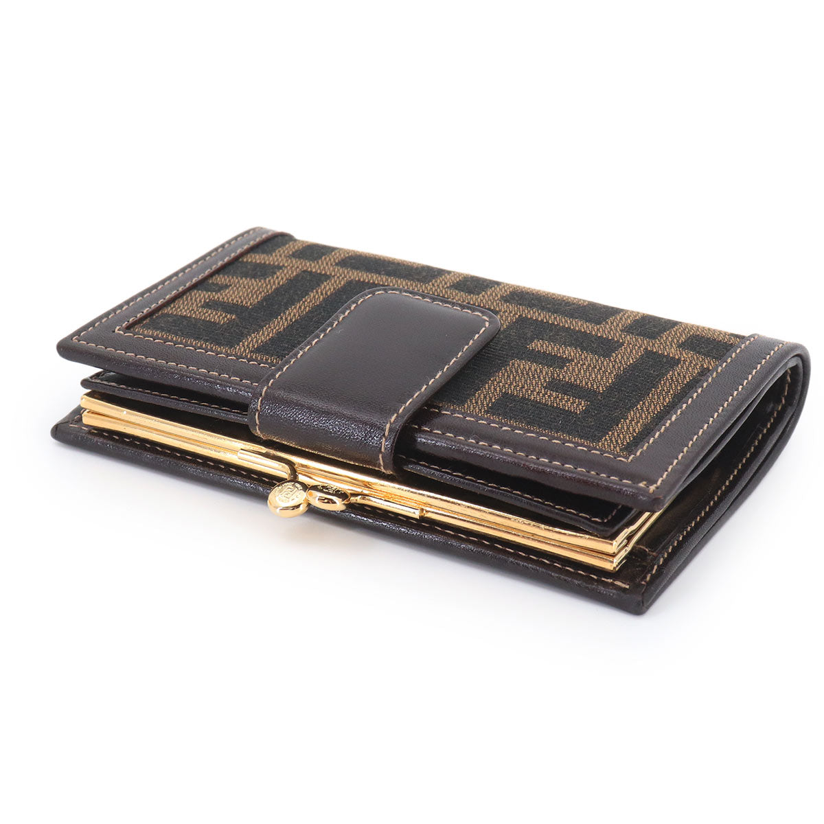 Zucca Compact Wallet Canvas Leather Brown Black Purse