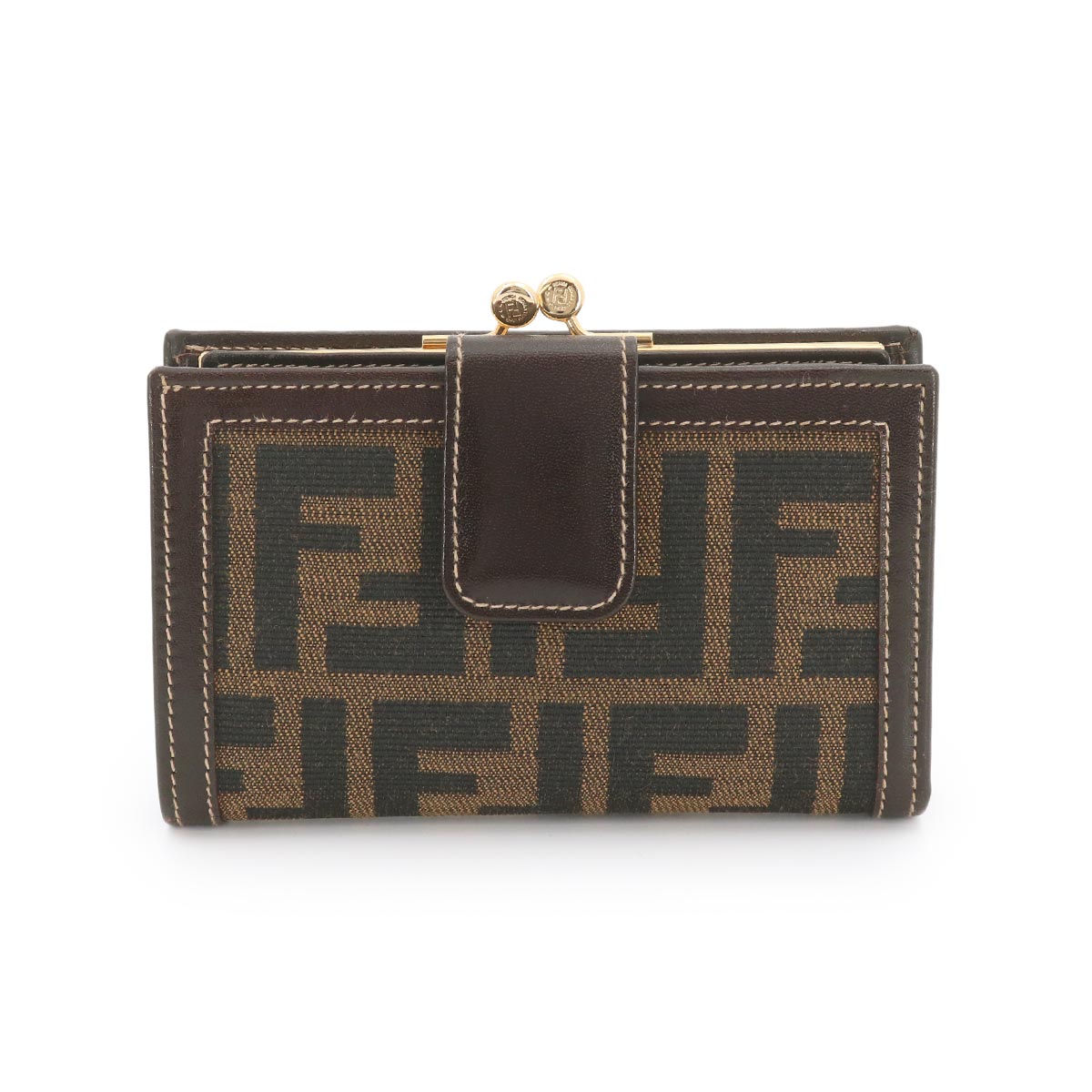 Zucca Compact Wallet Canvas Leather Brown Black Purse