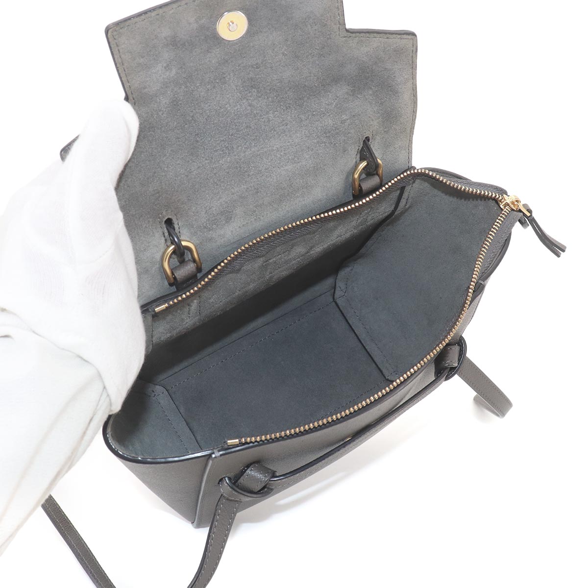 Belt Bag Nano 2way Hand Shoulder Bag Leather Gray 189003