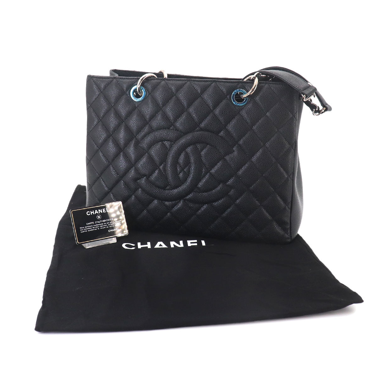 Matelasse Grand Shopping Tote Bag Leather Black GST A50995
