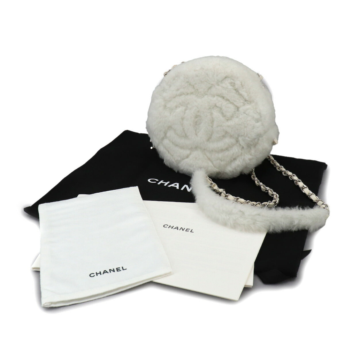 Fur Chain Shoulder Bag Shearling White AS4279 Purse