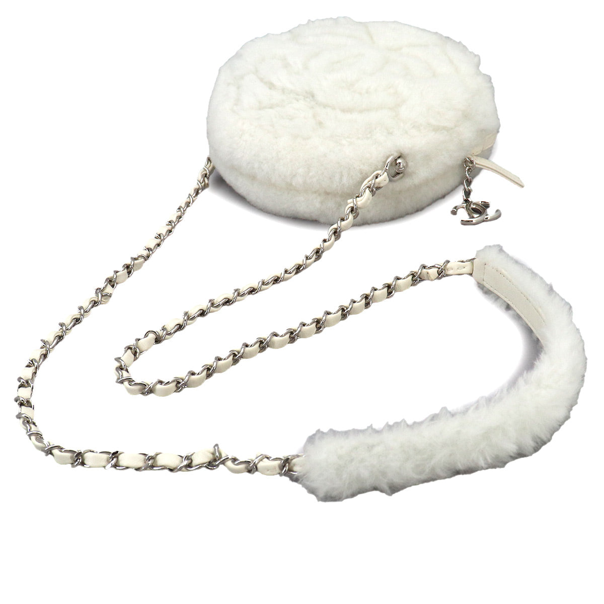 Fur Chain Shoulder Bag Shearling White AS4279 Purse