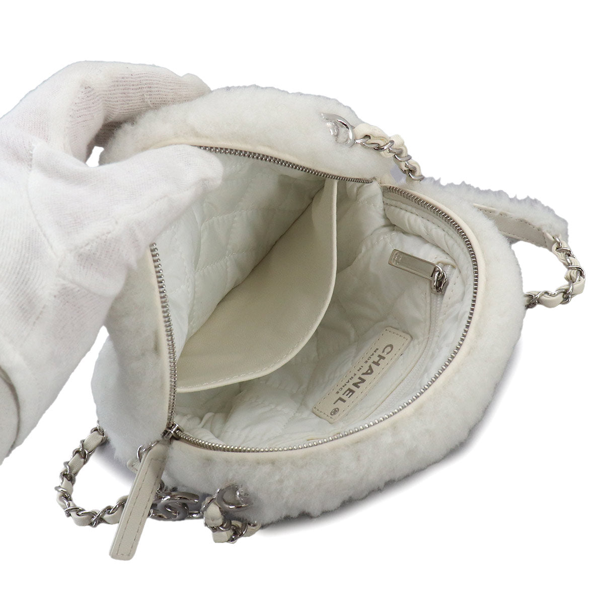 Fur Chain Shoulder Bag Shearling White AS4279 Purse