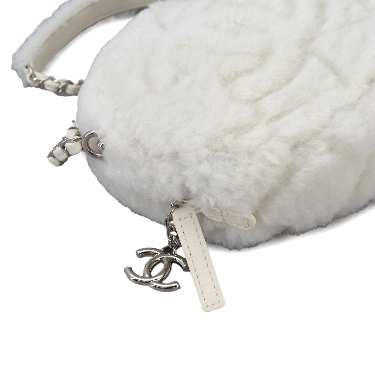 Fur Chain Shoulder Bag Shearling White AS4279 Purse