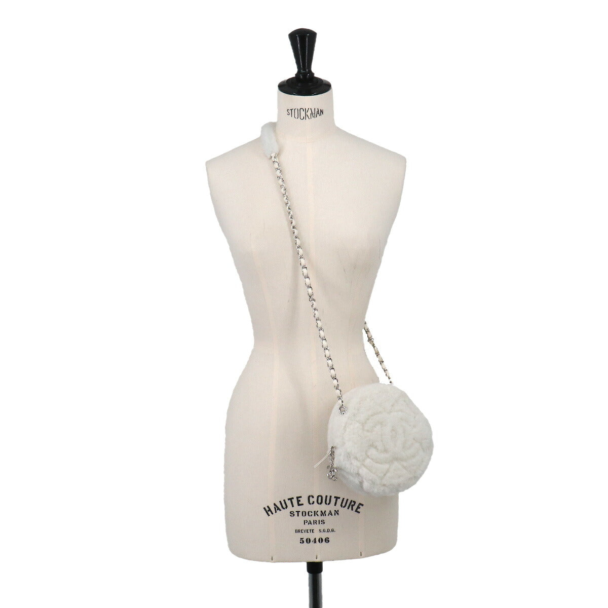 Fur Chain Shoulder Bag Shearling White AS4279 Purse