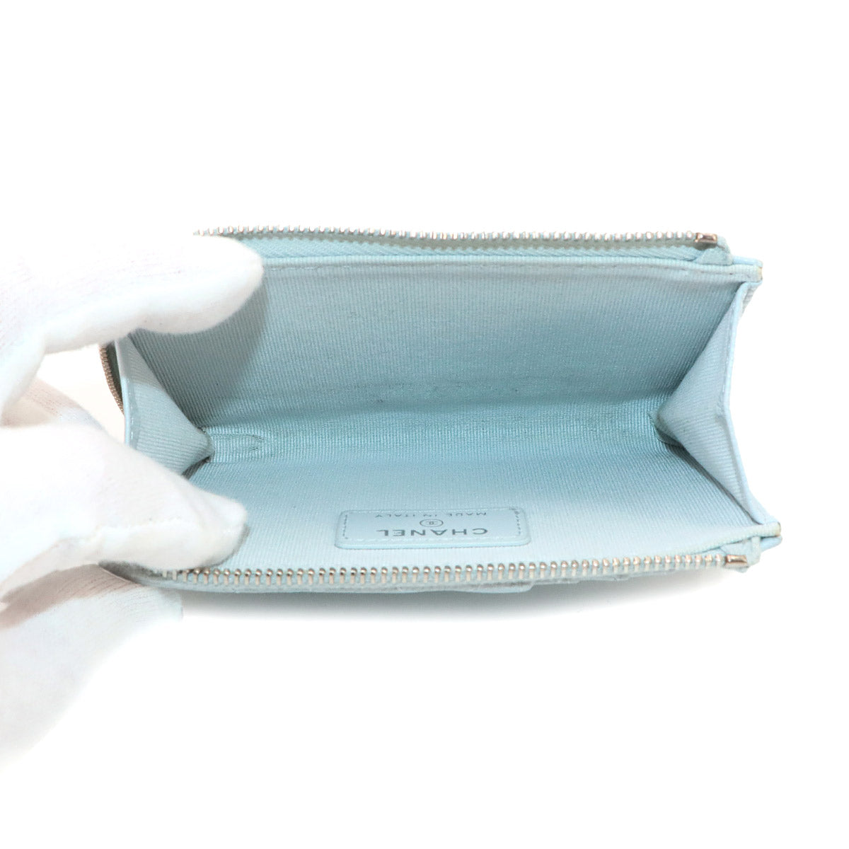 Matelasse Coin Case Purse Wallet Leather Light blue Star