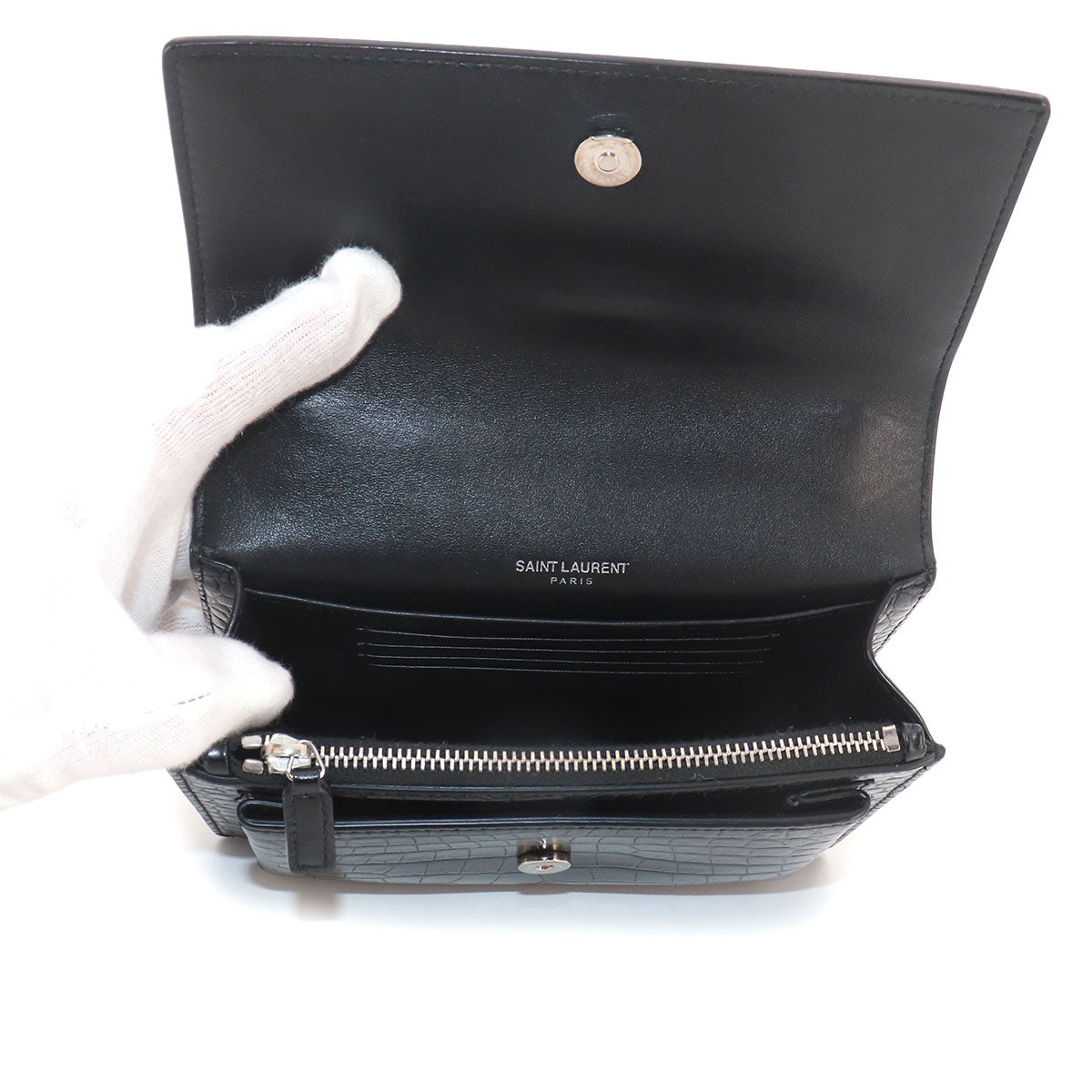 Sunset Mini Chain Wallet Leather Black 452157
