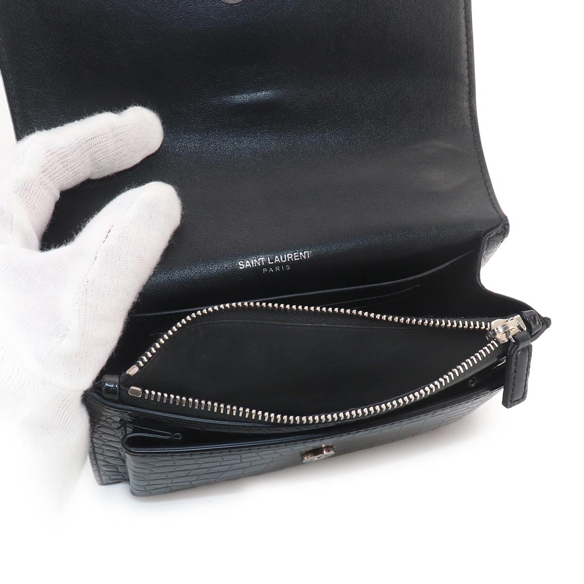 Sunset Mini Chain Wallet Leather Black 452157