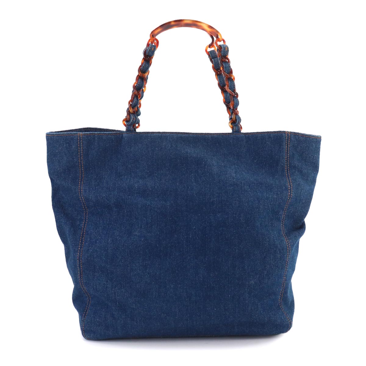 Plastic Chain Tote Bag Denim Blue Coco Logos Vintage Purse