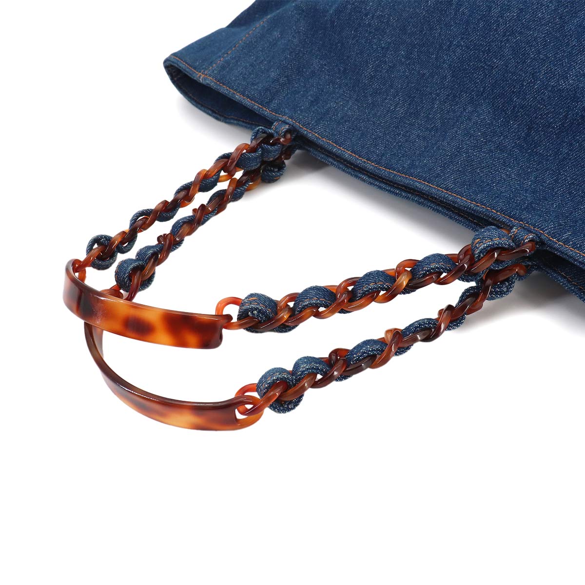 Plastic Chain Tote Bag Denim Blue Coco Logos Vintage Purse