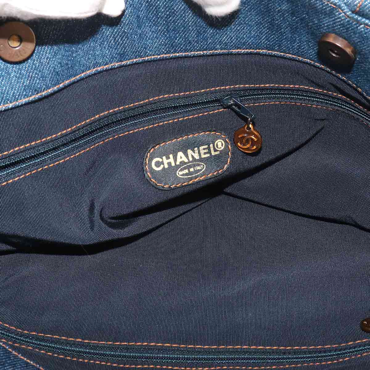 Plastic Chain Tote Bag Denim Blue Coco Logos Vintage Purse