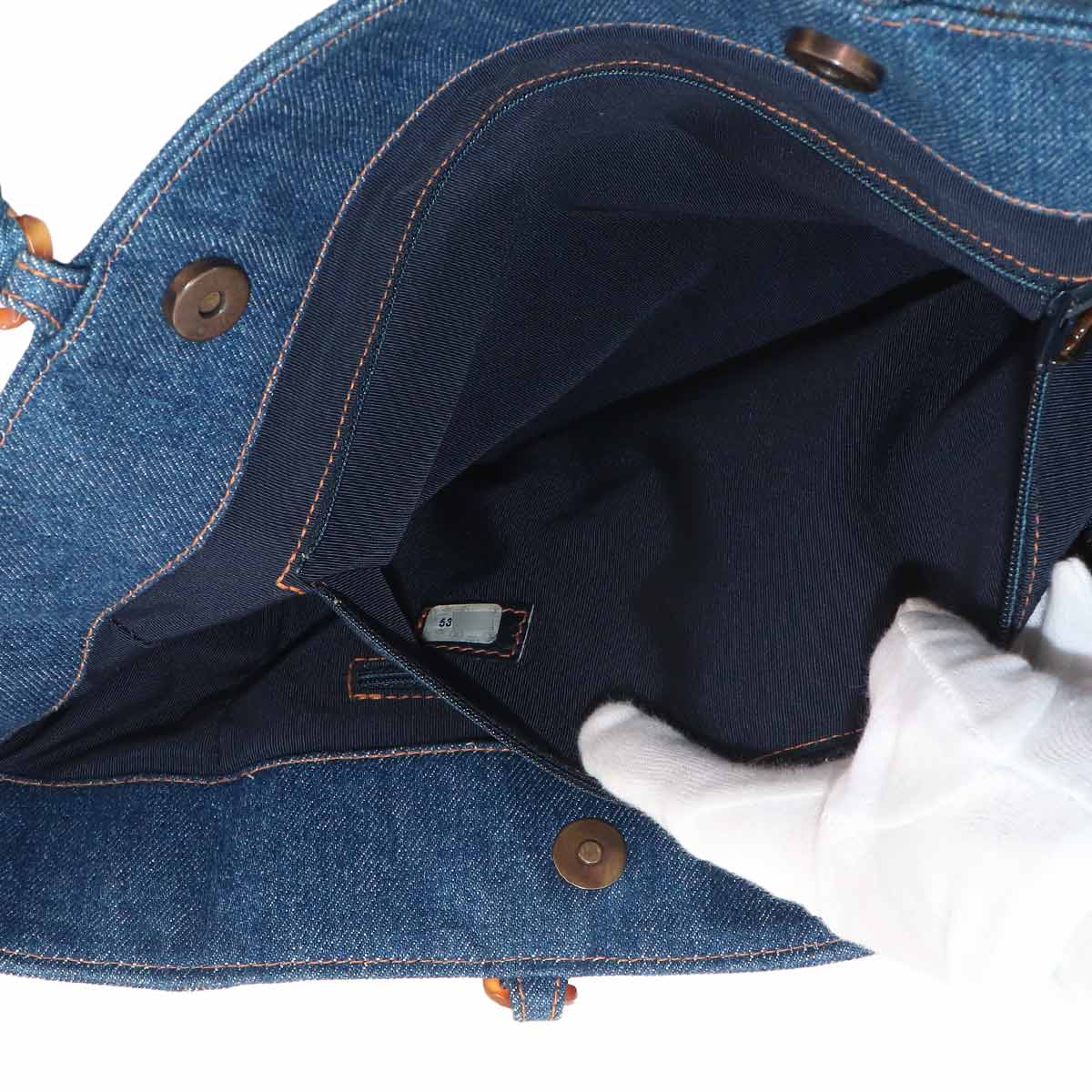 Plastic Chain Tote Bag Denim Blue Coco Logos Vintage Purse