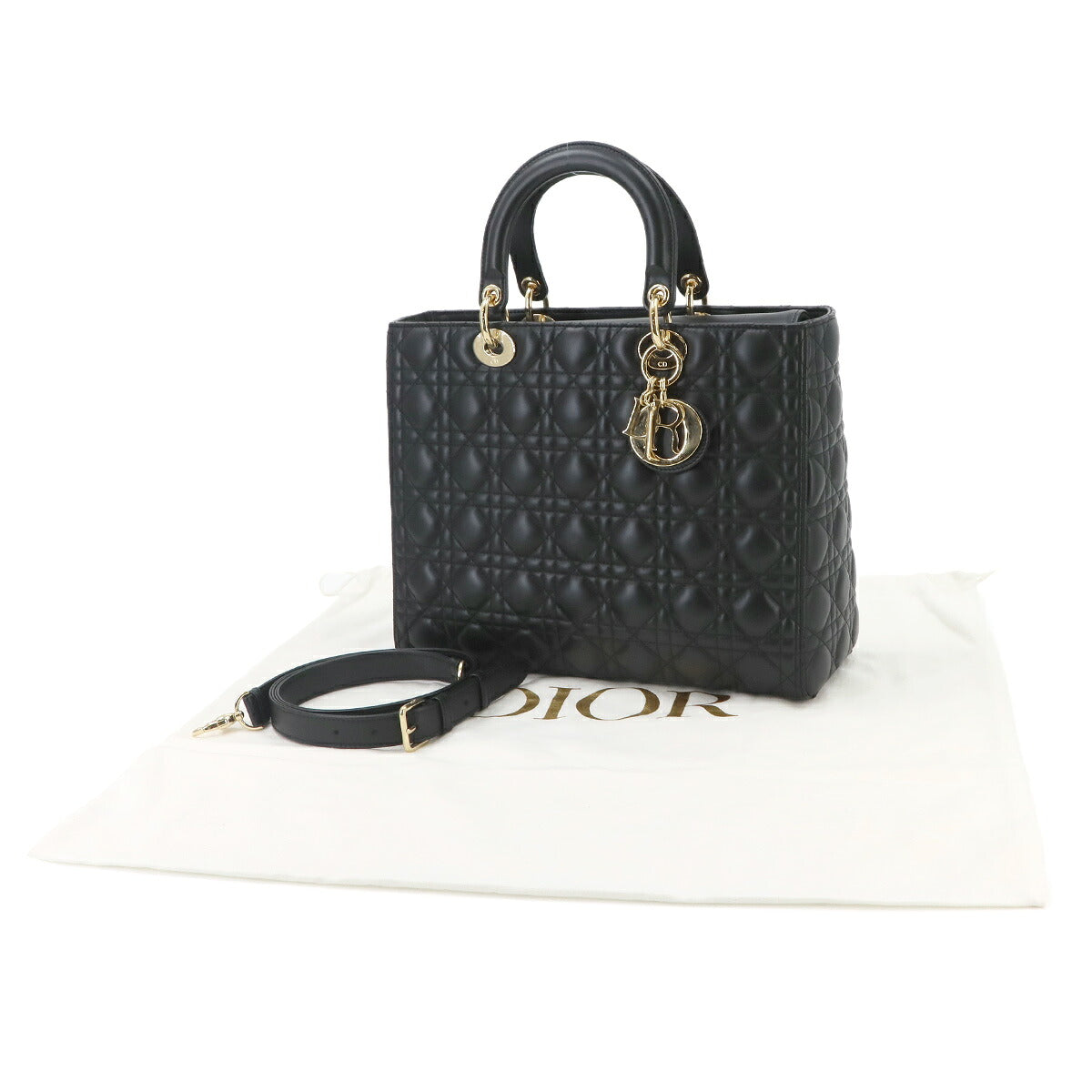 Lady Dior Large 2way Hand Shoulder Bag Leather Black
