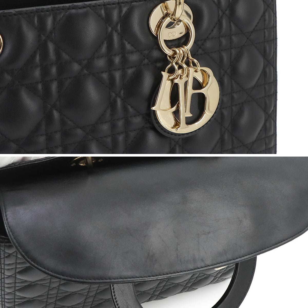 Lady Dior Large 2way Hand Shoulder Bag Leather Black