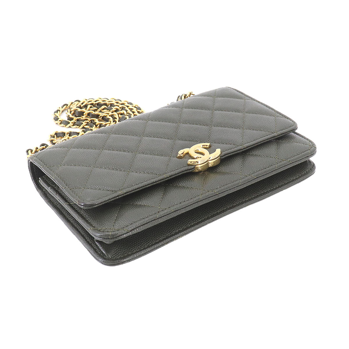 Matelasse Chain Wallet Leather Green AP3019 Purse