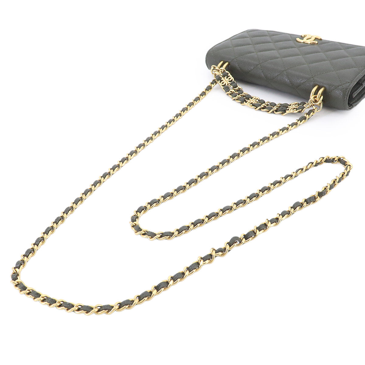 Matelasse Chain Wallet Leather Green AP3019 Purse
