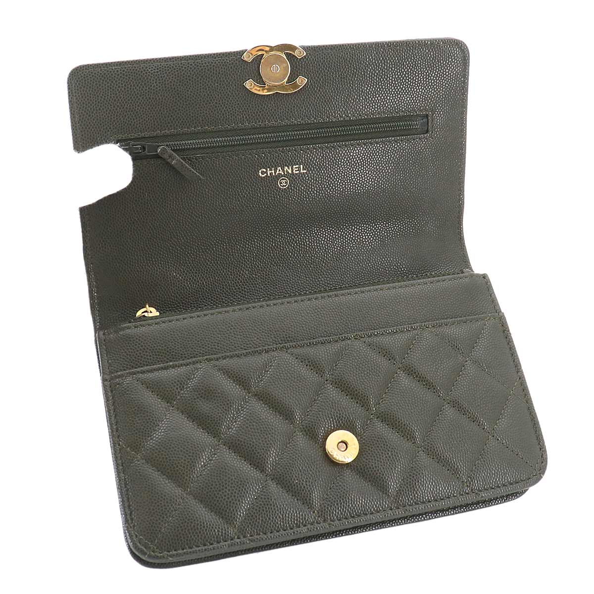 Matelasse Chain Wallet Leather Green AP3019 Purse