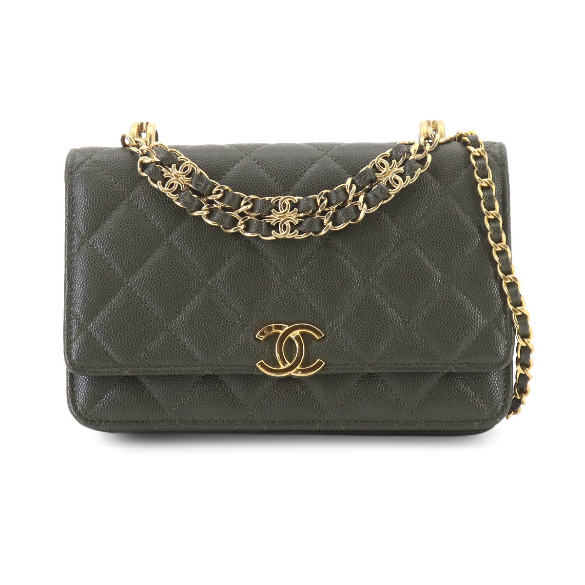 Matelasse Chain Wallet Leather Green AP3019 Purse
