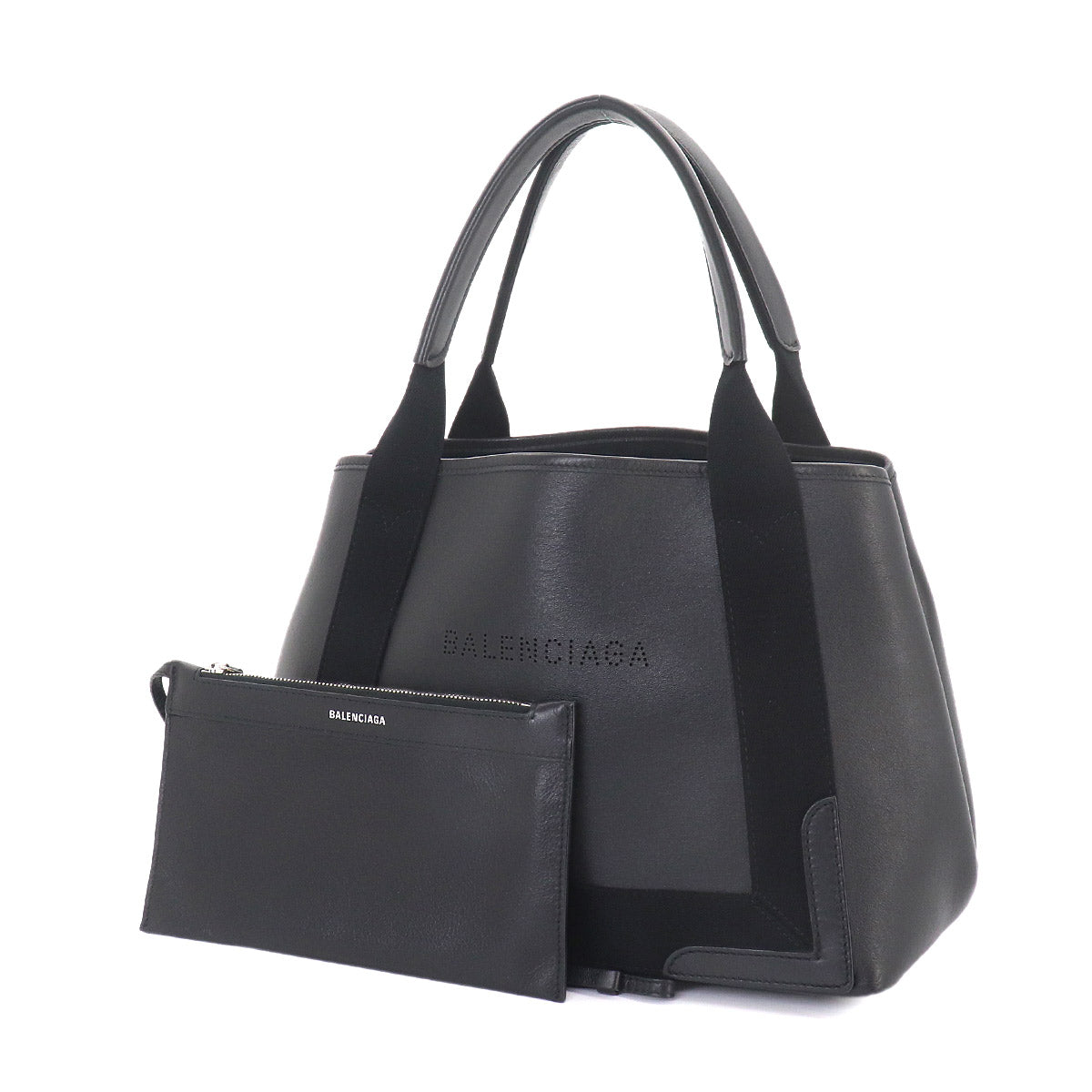 Navy Cabas Small Tote Bag Leather Black 339933 Purse
