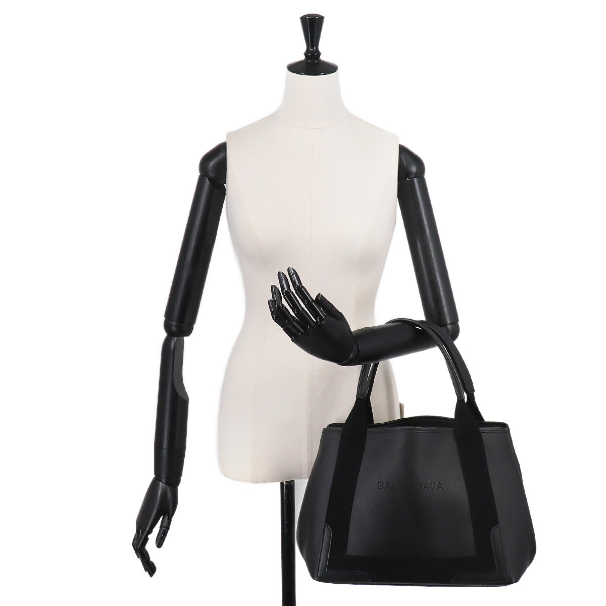 Navy Cabas Small Tote Bag Leather Black 339933 Purse