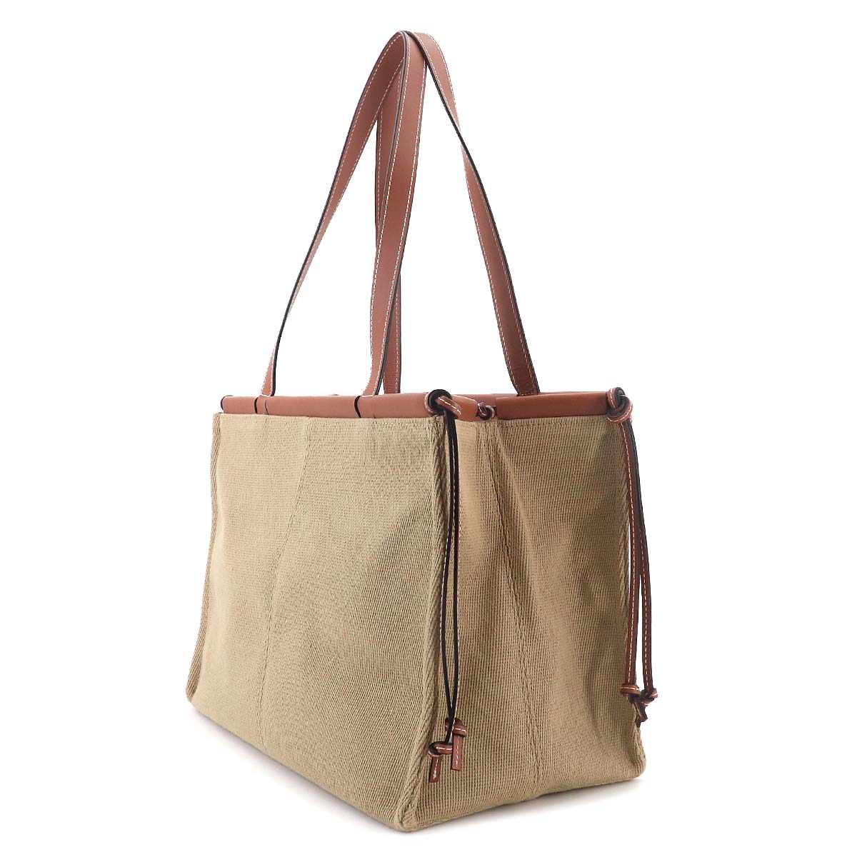 Cushion Tote Large Bag Canvas Leather Beige Brown