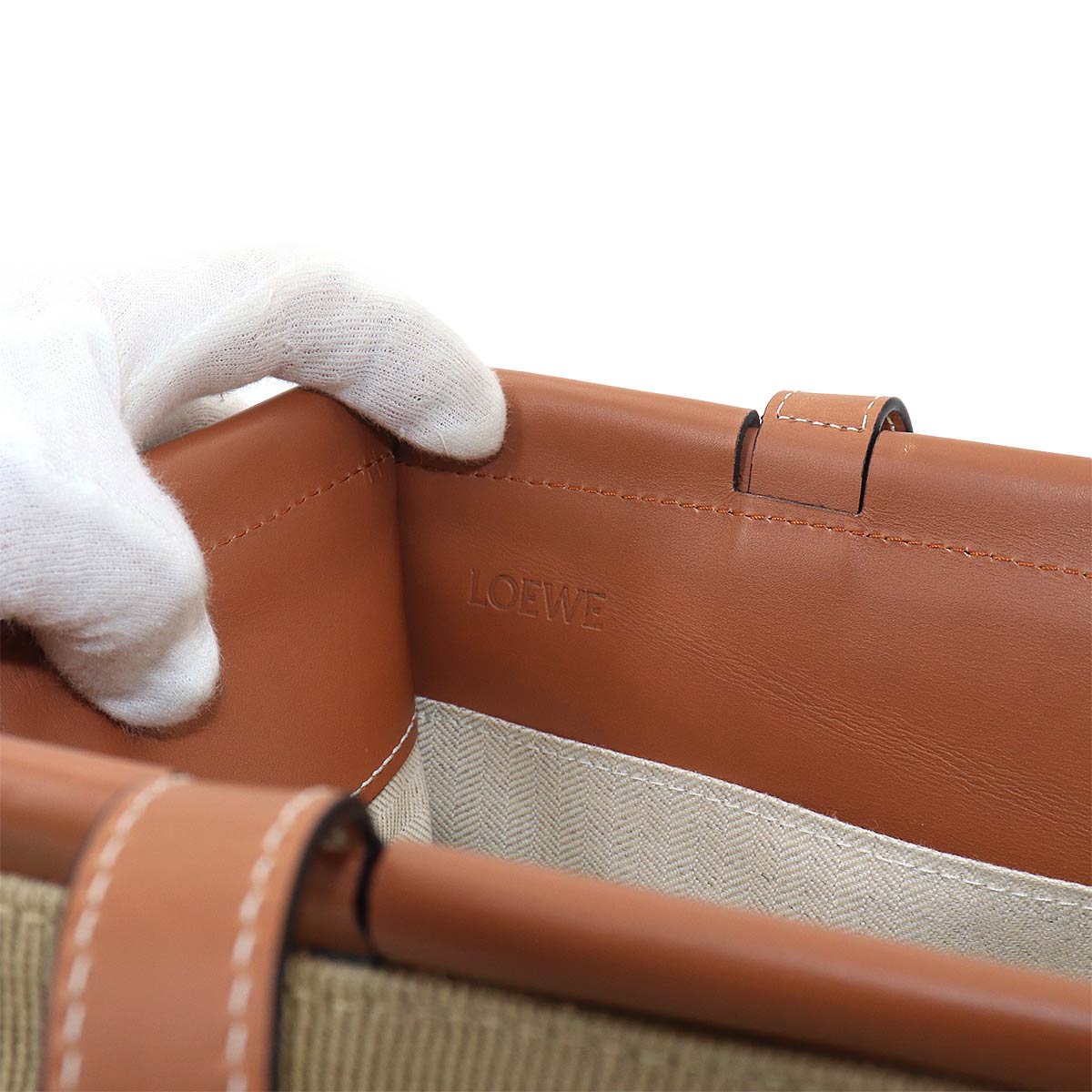 Cushion Tote Large Bag Canvas Leather Beige Brown