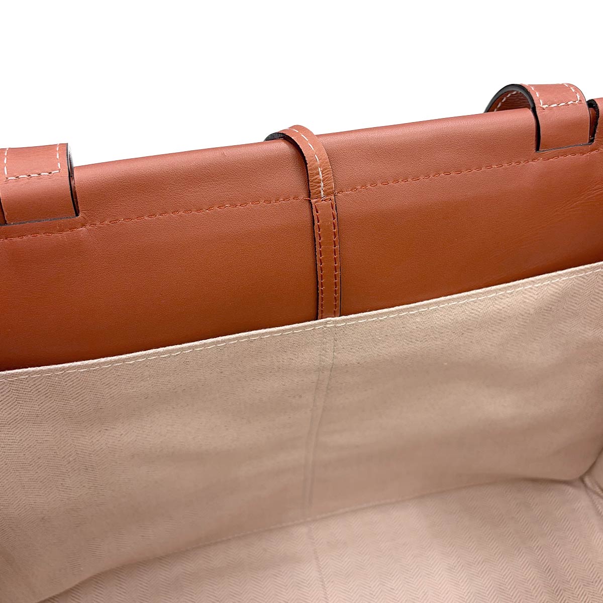 Cushion Tote Large Bag Canvas Leather Beige Brown