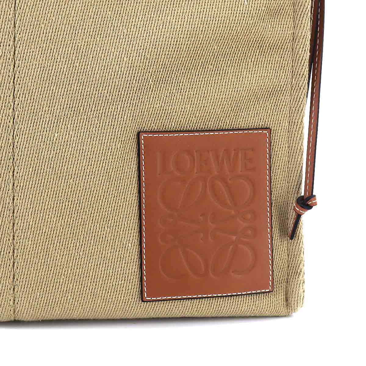 Cushion Tote Large Bag Canvas Leather Beige Brown