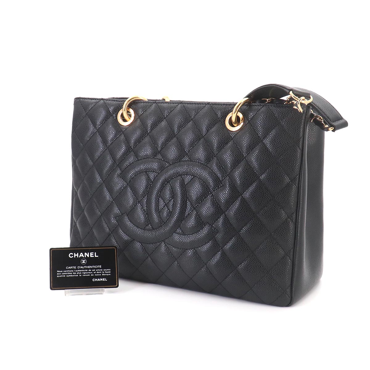 Matelasse Grand Shopping Tote Bag Leather Black GST A50995