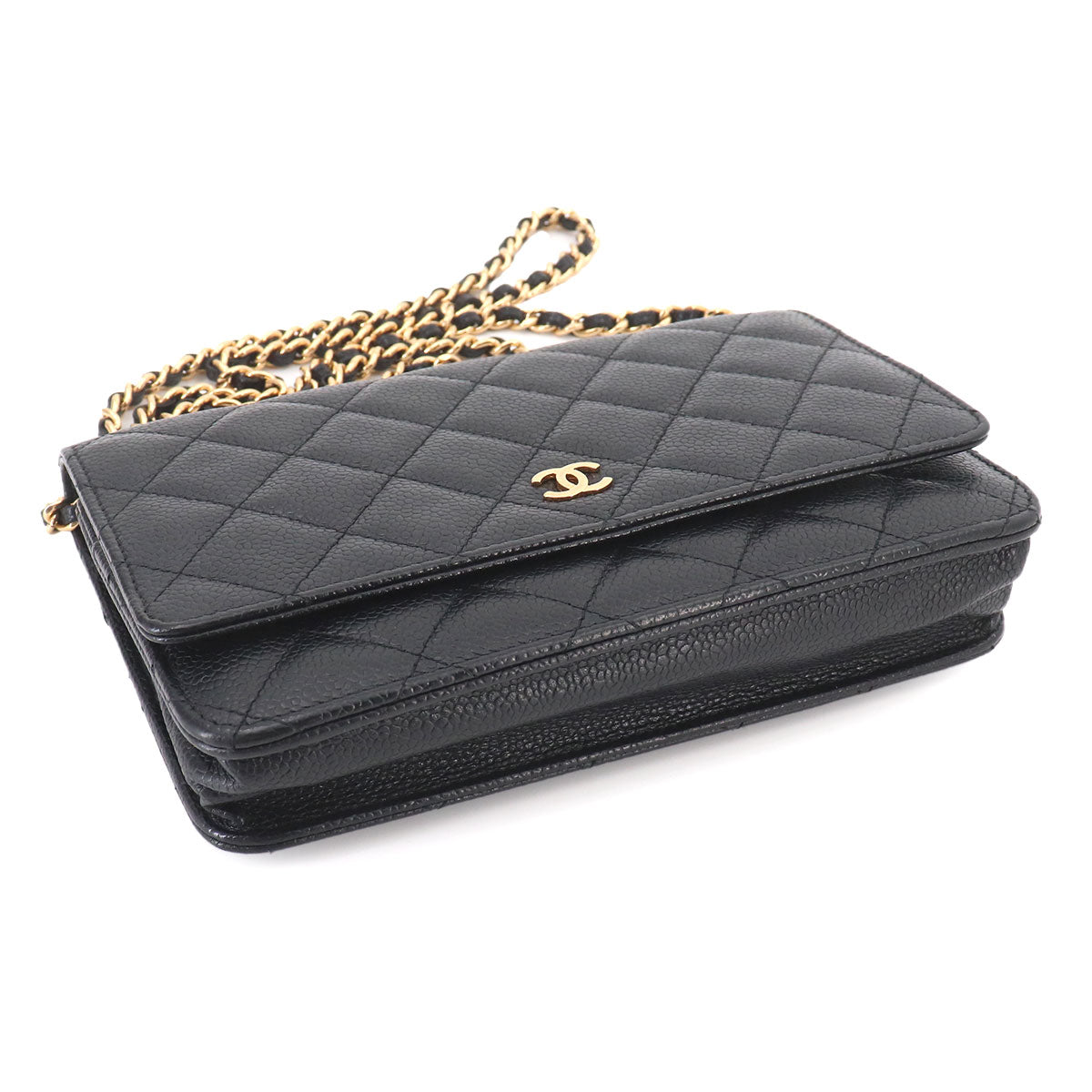 Matelasse Chain Wallet Leather Black A33814 Purse