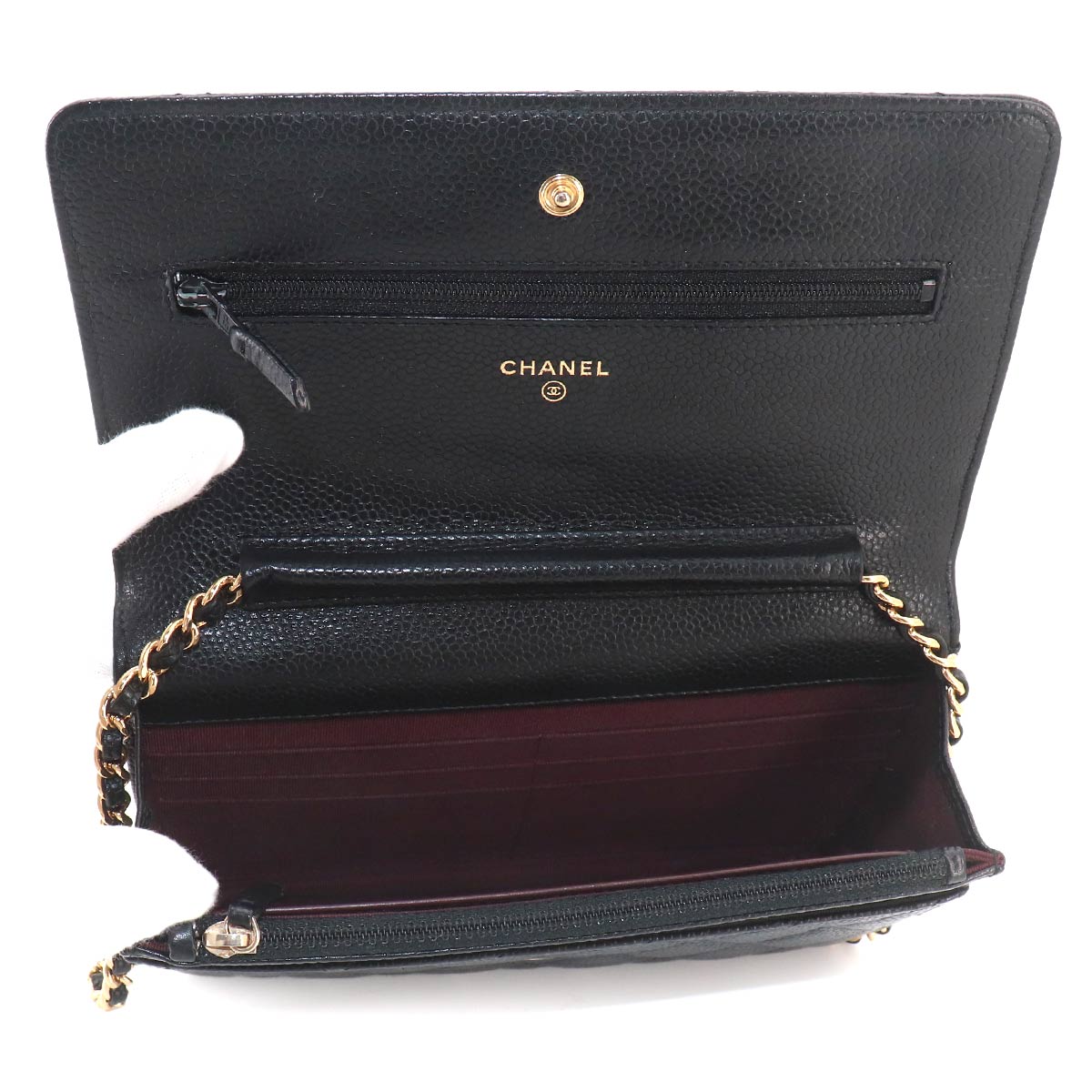 Matelasse Chain Wallet Leather Black A33814 Purse