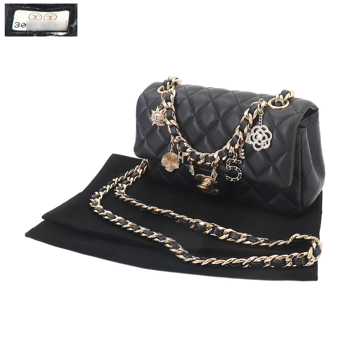 Mini Matelasse Hand Shoulder Bag Leather Black AS3326