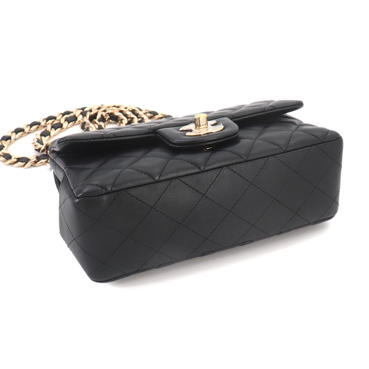 Mini Matelasse Hand Shoulder Bag Leather Black AS3326